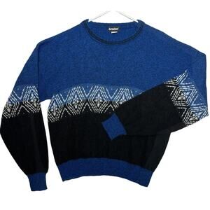 Vintage Y2K Turnabout crew neck multipattern sweater blue, black & white size XL